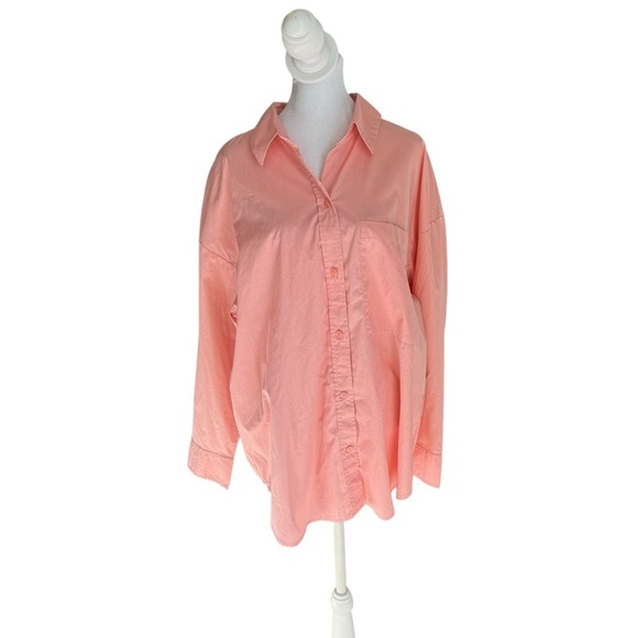 Abercrombie- NWT Oversized Boyfriend Poplin Pink Button-Up Shirt Blouse Sz L - Picture 2 of 7